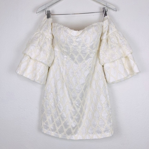 ATOIR Ivory Mini Strapless Dress Elegant Night Out Cocktail Bell Sleeve 4 - Picture 2 of 15